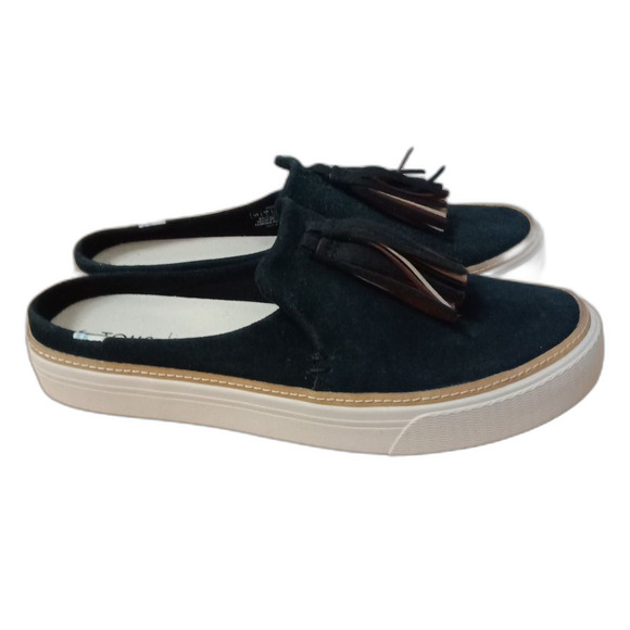 TOMS Women's Sunrise Black Suede Slip On Tassel Sneakers Preppy Retro Size 8 - Picture 5 of 8